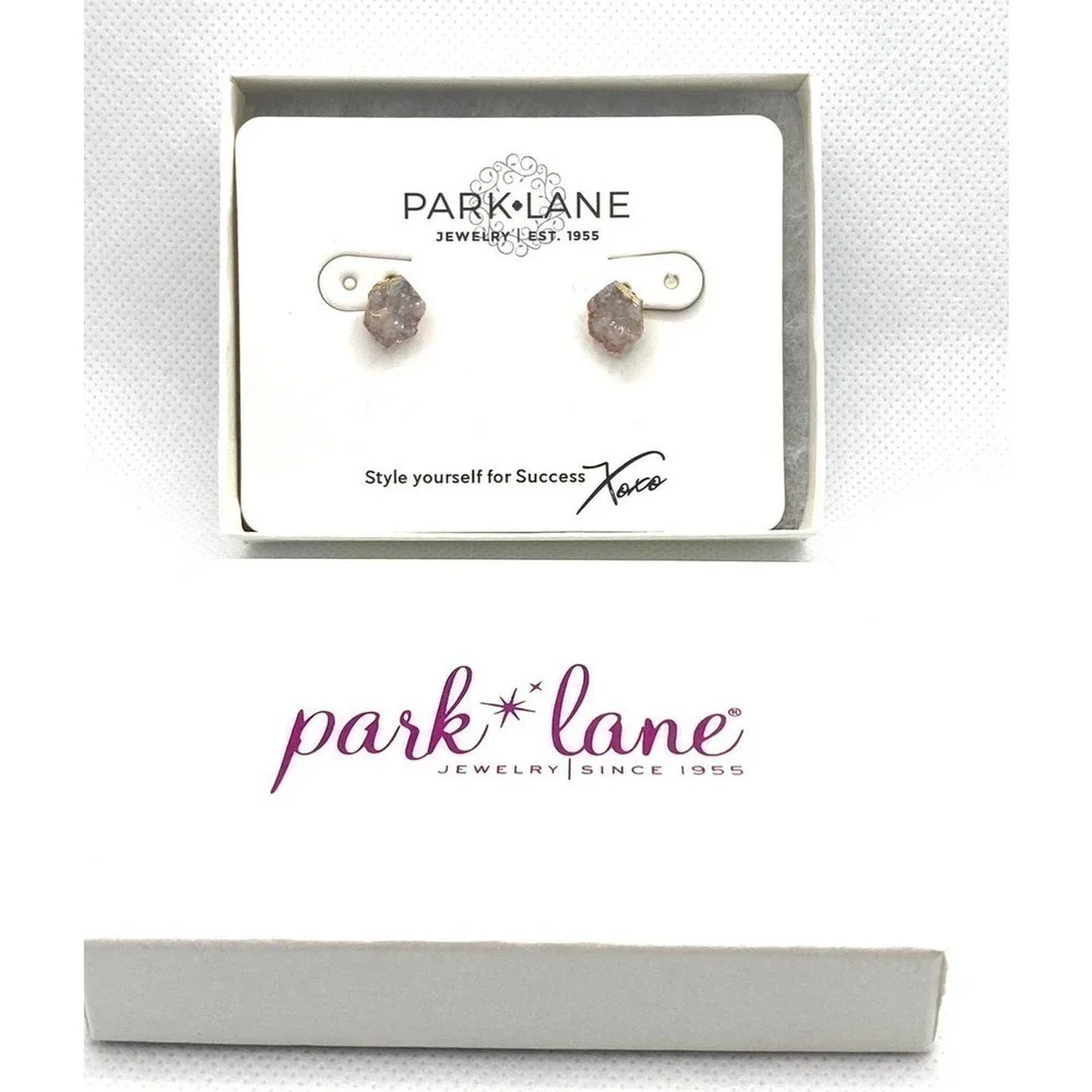 Park Lane Hailee Earrings White Iridescent Druzy Inspired Gold Finish